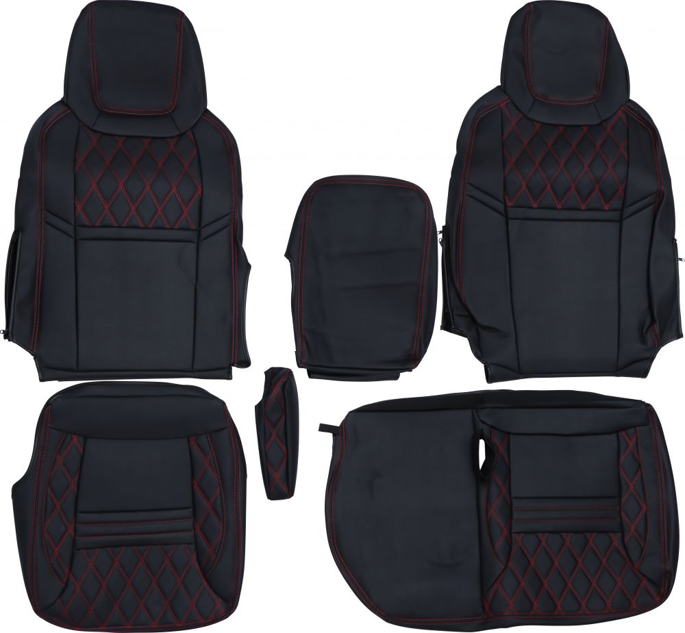 COMBI車種別シートカバー 23エルフローキャブ 黒/赤糸 画像2